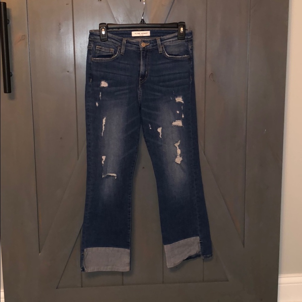Women’s blue flying monkey jeans.